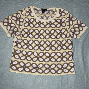 Design History Y2K Knit Short Sleeve Floral Top Retro Flower Women's Small